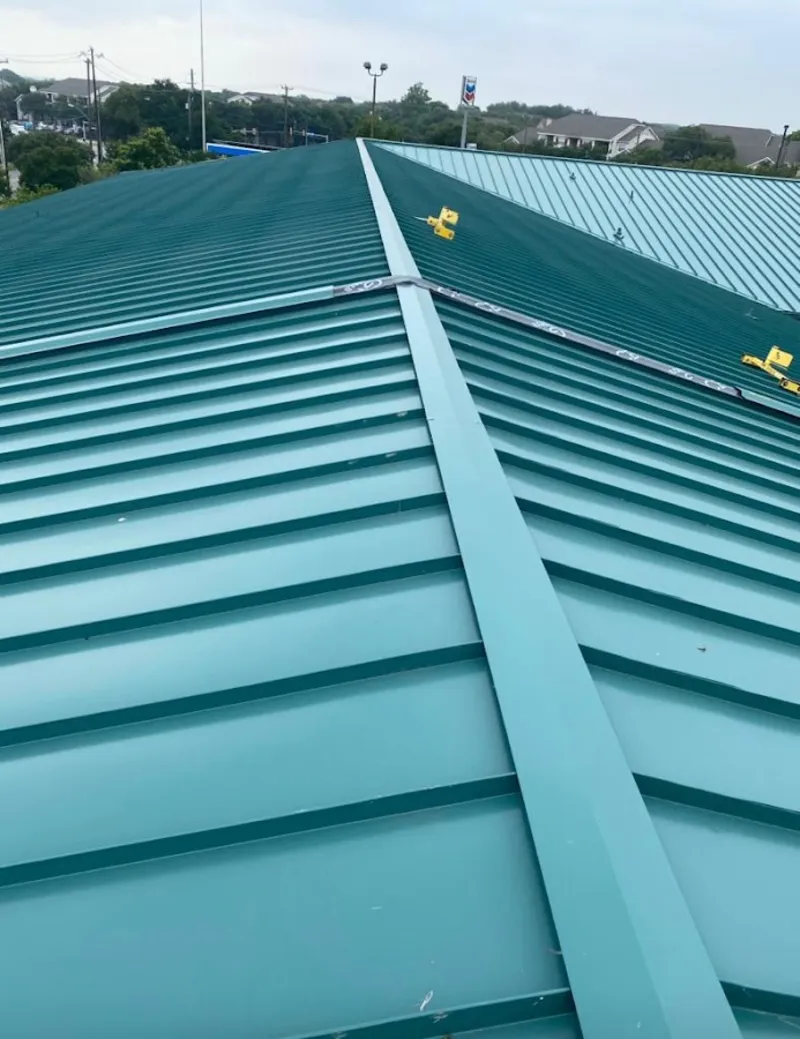 Green commercial metal roof ridge and valley for Metal Roof Repair in Berkeley Heights
